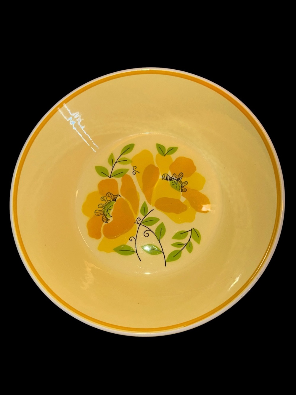 Vintage Mikasa Colormates Hilo C4302 9” Serving Bowl Yellow Floral 1970s